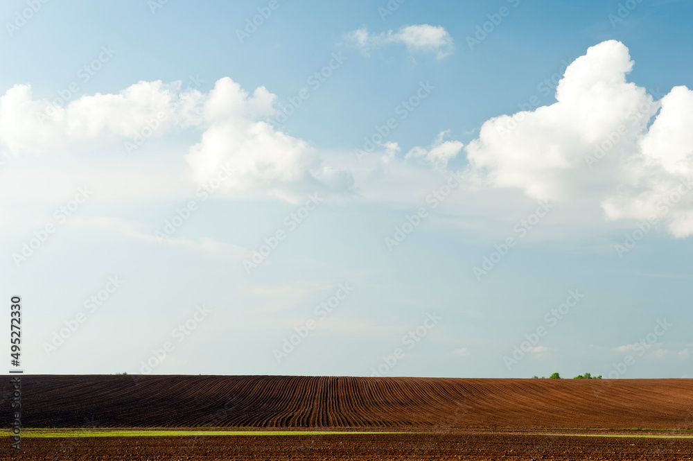 plowed field and blue sky in sunset plowed field and blue sky in sunset