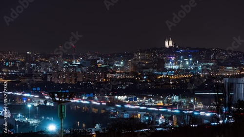 Wallpaper Mural Sacred Heart Basilica Above Night Highway Traffic in Paris Torontodigital.ca