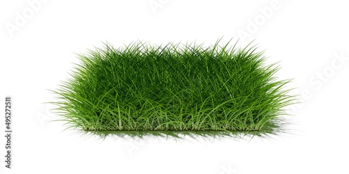 Rectangle square patch or island of long green grass isolated on white background, spring or eco concept template element