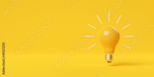 Single orange light bulb over orange background with white rays, energy, idea or innovation concept