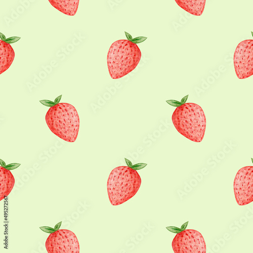 Fototapeta Naklejka Na Ścianę i Meble -  Seamless pattern of watercolor strawberries. Summer minimal design for paper, textile or background