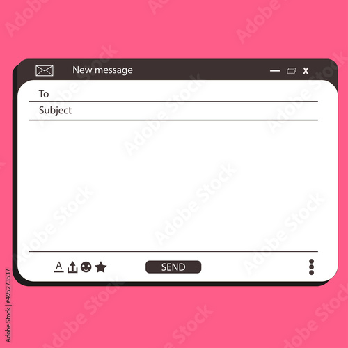 Email interface. Mail window template, internet message isolated frame, blank email. Modern flat style vector illustration