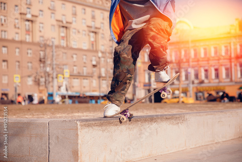 Blurred background jump with skateboarders on skateboards sunlight banner © Parilov