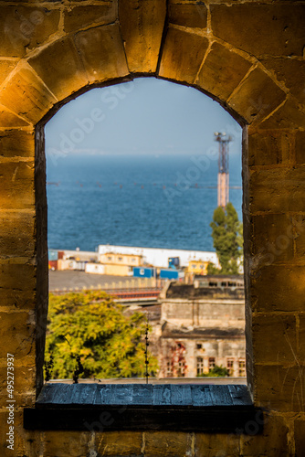 Window to Odessa port and Sea in color