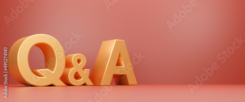 3D Q and A isolated on Red background. Questions and answers, successful problem solving. 3D Rendering font character of high detail.