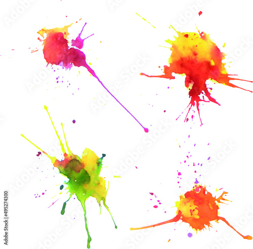 Set of abstract chaotic colored ink blots