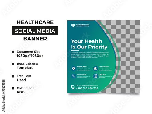 medical social media post template design with an image placement, professional gradient color used in the template. fully editable, well organized, eye-catchy design. vector eps 10.