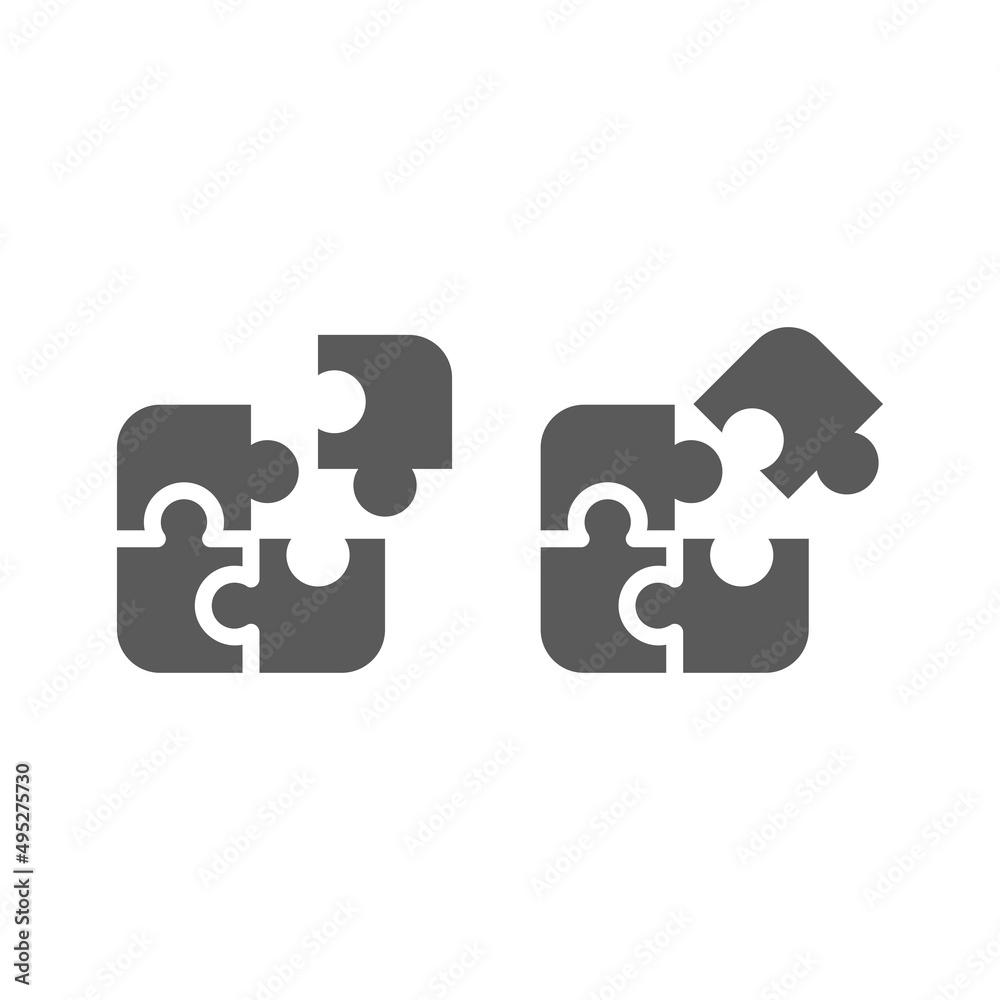 Jigsaw puzzle piece vector icon. Black filled symbol.