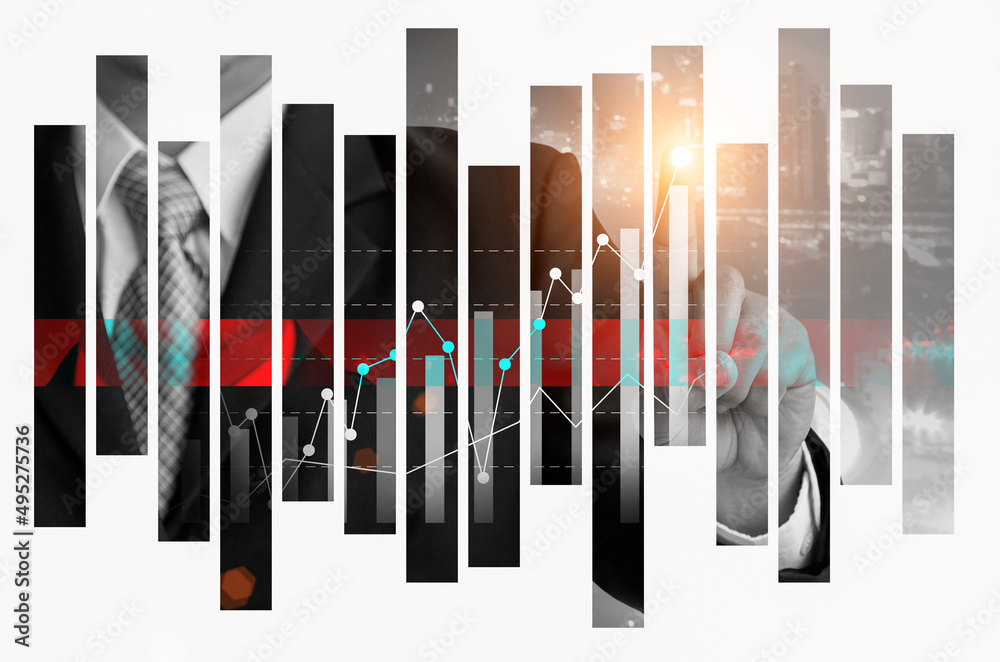 Businessman's finger touch at the uptrend bar graph show financial profit grow of personal investment, city blurred background, business goal and sucess. Financial concept. Businessman's finger touch at the uptrend bar graph show financial profit grow of personal investment, city blurred background, business goal and sucess. Financial concept.