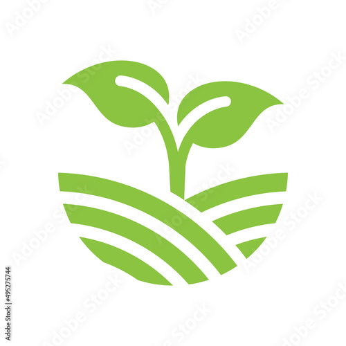 Field and crop, seedling sprout vector icon. Agriculture, growing plant and farming filled symbol.