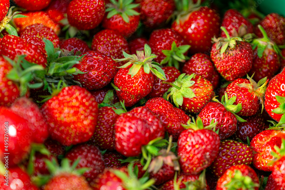 Fresh red ripe organic strawberry background. Close up, top view Fresh red ripe organic strawberry background. Close up, top view