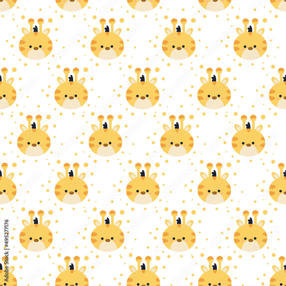 Seamless pattern with cartoon style giraffe head vector illustration