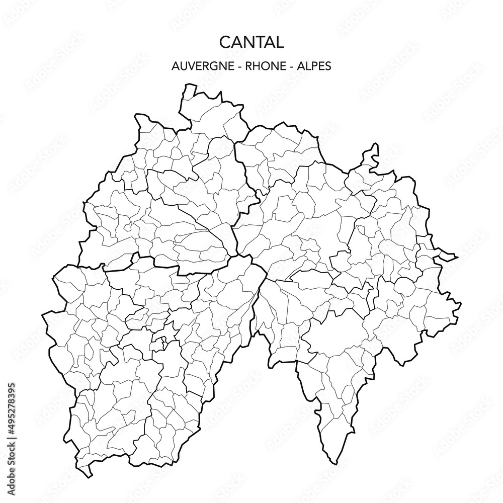 Map of the Geopolitical Subdivisions of The Département Du Cantal Including Arrondissements, Cantons and Municipalities as of 2022 - Auvergne Rhône Alpes - France