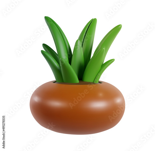 Green plant in pot isolated on white background. Realistic modern minimal design element. 3d vector illustration.