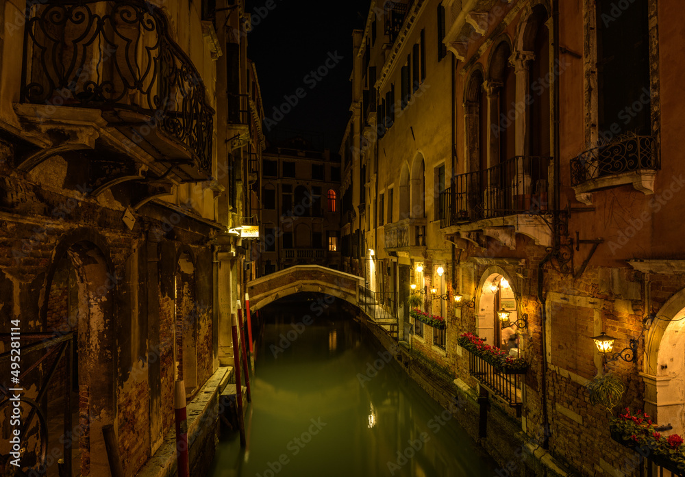 Side Street in Venice, Italy at night