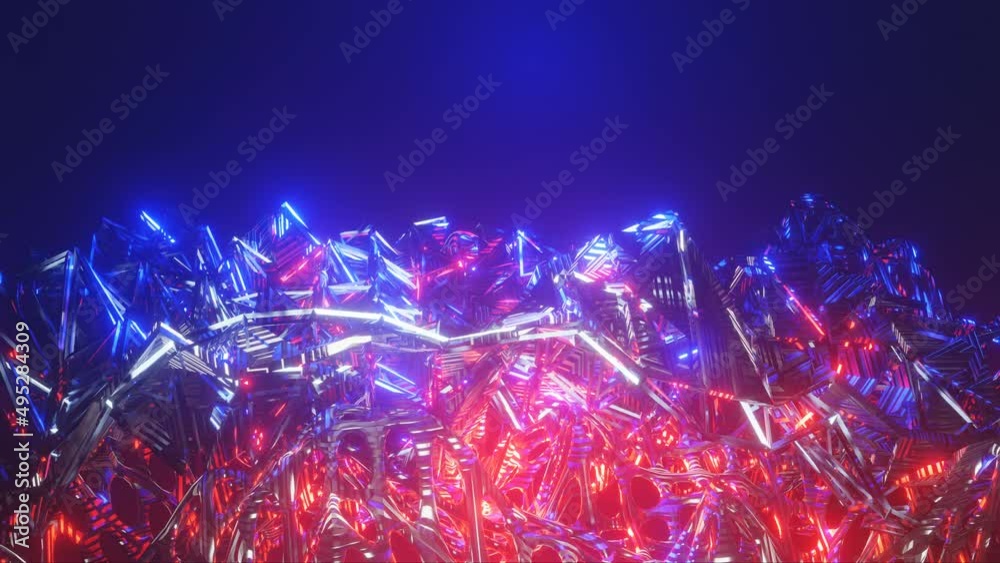 4k 3D animation. Flight in abstract sci-fi tunnel seamless loop. Futuristic motion graphics, high tech background. Time warp portal, lightspeed hyperspace concept. Glowing hi tech texture. Cyberpunk