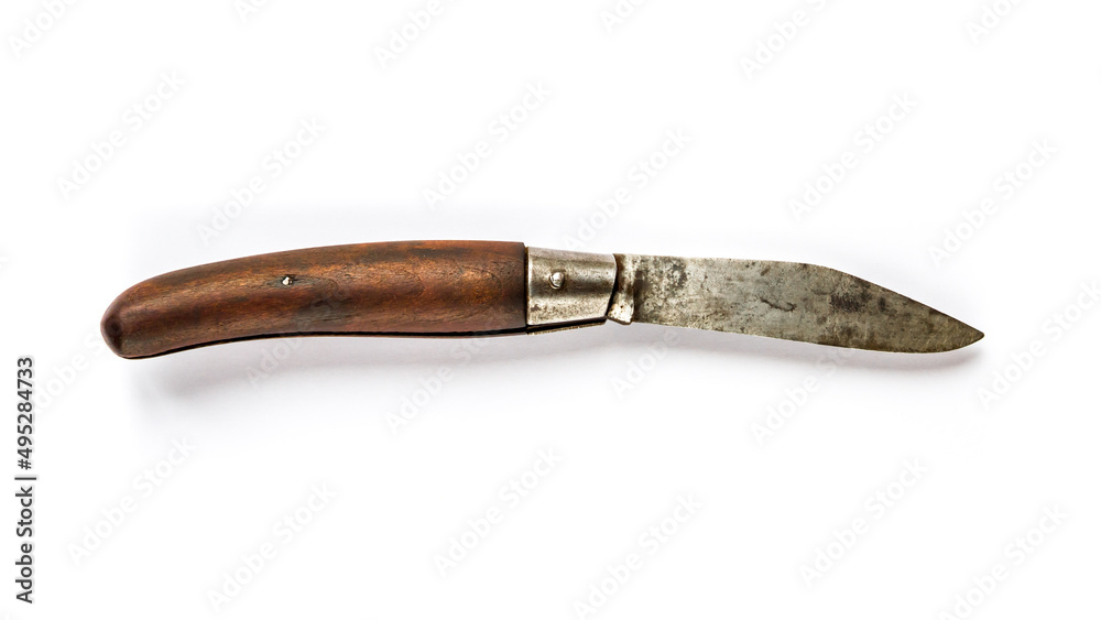 Traditional wooden pocket knife isolated on white background Traditional wooden pocket knife isolated on white background