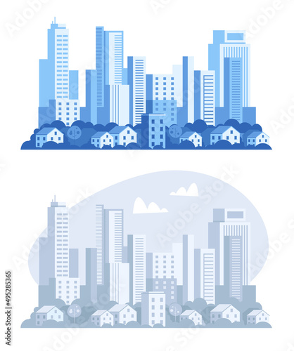 Simple urban city town design element vector flat illustration set
