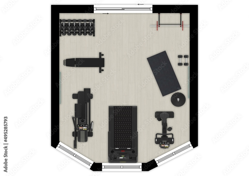 Floor plan gym. Fitness center 3d illustration. Fitness. Gym. Fitness club. Gym interior design. Floor plan gym. Fitness center 3d illustration. Fitness. Gym. Fitness club. Gym interior design.