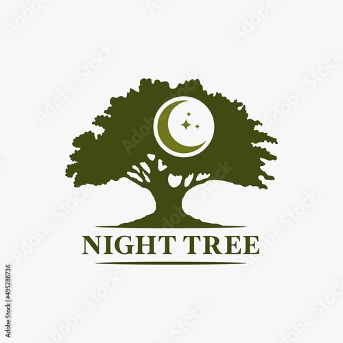 Green Tree with light moon logo design
