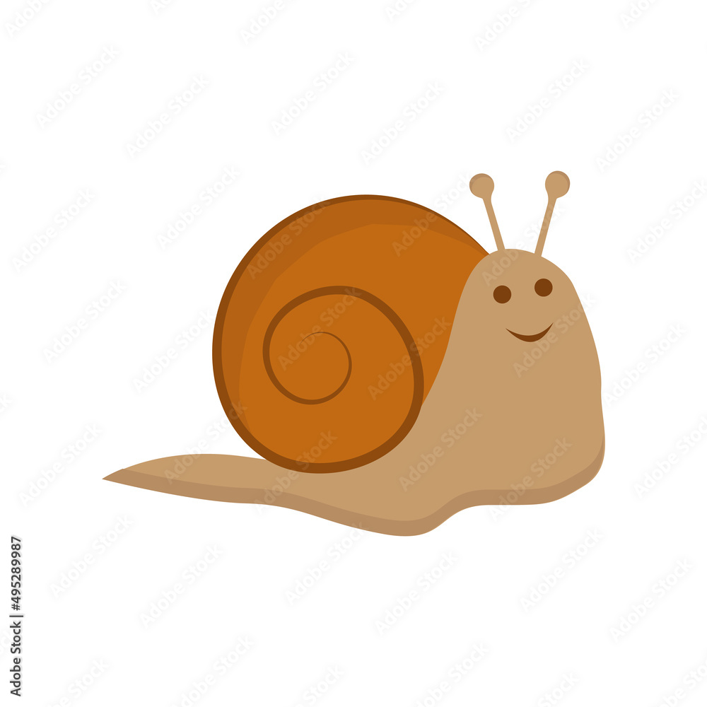 Cute snail icon flat or cartoon style. Isolated on white background. Vector illustration