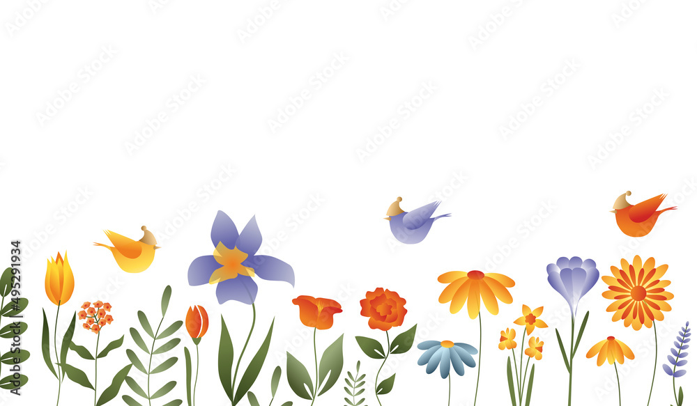 Vector illustrations, banner, postcards, floral theme, spring and summer. Stylish trendy illustrations