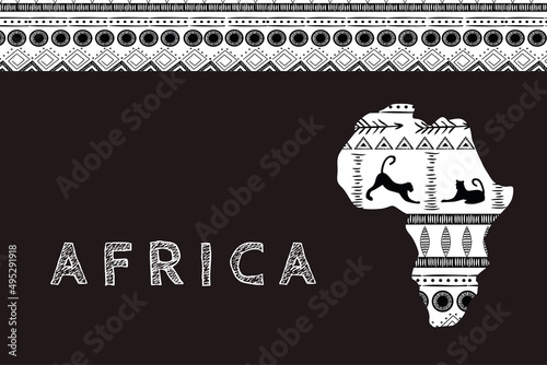 Continent Africa with patterns , vector illustration. Elements for design, vector illustration, African culture concept, logo