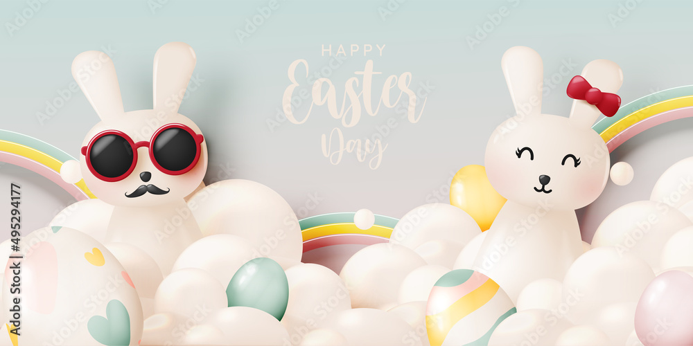Obraz premium Happy easter day with cute rabbit