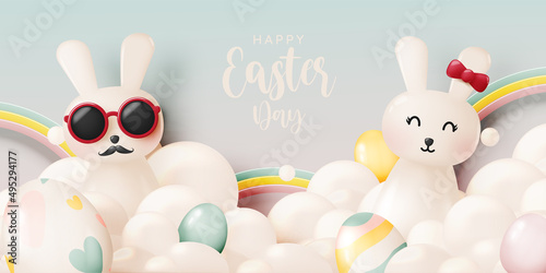 Happy easter day with cute rabbit