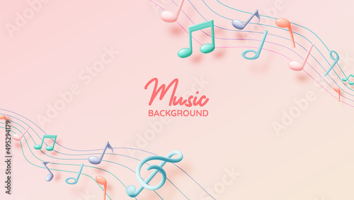 Music notes, song, melody or tune 3d realistic vector icon
