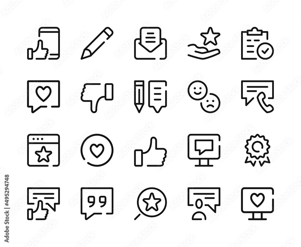 Feedback icons. Vector line icons set. Customer reviews, like and dislike, testimonials concepts. Outline symbols, linear graphic elements. Modern design Feedback icons. Vector line icons set. Customer reviews, like and dislike, testimonials concepts. Outline symbols, linear graphic elements. Modern design