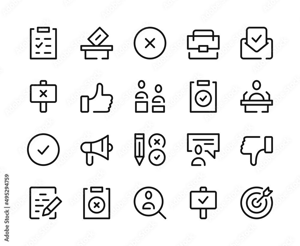 Voting icons. Vector line icons set. Election concepts. Outline symbols, linear graphic elements. Modern design