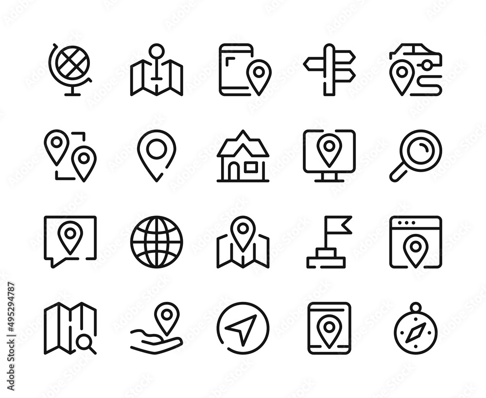 Navigation icons. Vector line icons set. Location, GPS, map concepts. Outline symbols, linear graphic elements. Modern design Navigation icons. Vector line icons set. Location, GPS, map concepts. Outline symbols, linear graphic elements. Modern design