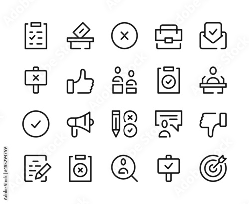 Voting icons. Vector line icons set. Election concepts. Outline symbols, linear graphic elements. Modern design