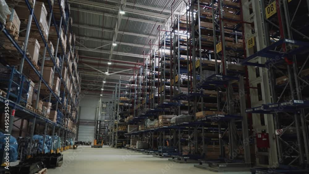 Big modern warehouse storage with many shelves and goods. Transportation, trade and logistic concept. Big modern warehouse storage with many shelves and goods. Transportation, trade and logistic concept.