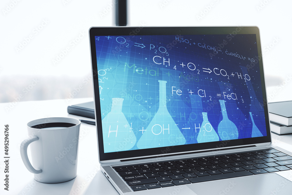 Fototapeta premium Creative chemistry concept on modern laptop screen. 3D Rendering