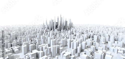 Modern city with skyscrapers  office buildings and residential blocks. 3D rendering illustration areal view