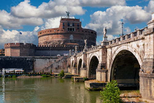 The Mausoleum of Hadrian, usually known as Castel Sant'Angelo , is a towering cylindrical building in Parco Adriano, Rome, Italy.