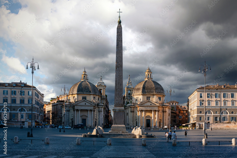 Piazza del Popolo is a large urban square in Rome. The name in modern Italian literally means 