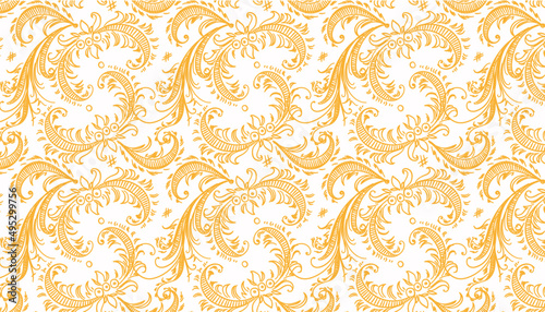 Vector illustration Pattern with golden floral ornament on a white background