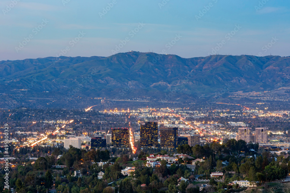 Night high angle view of the Canoga Park