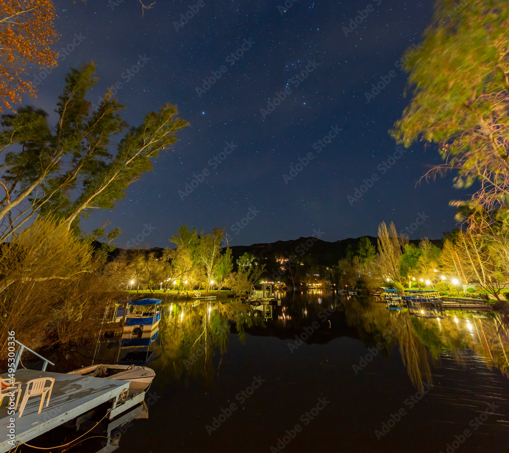 Night view of the Malibu Lake with stars Night view of the Malibu Lake with stars