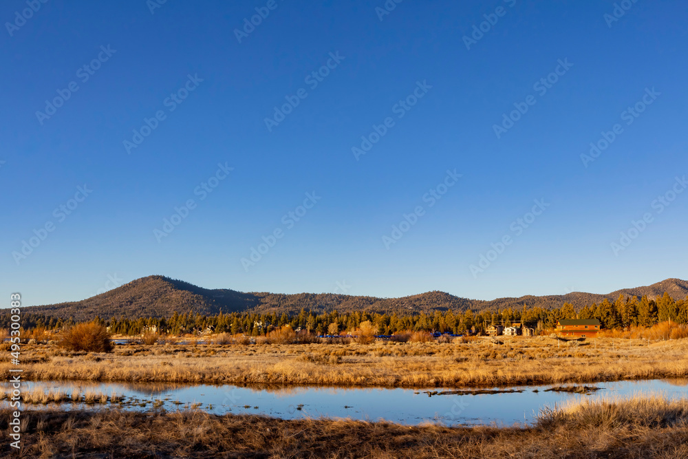 Sunset view of the landscape of Big bear lake Sunset view of the landscape of Big bear lake