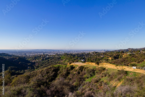 Sunny landscape view from Hollywood Hills trail