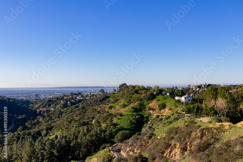 Sunny landscape view from Hollywood Hills trail