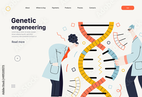 Technology Memphis -genetic engineering -modern flat vector concept digital illustration of process of using recombinant DNA rDNA technology to alter genetic makeup of organism. Creative template
