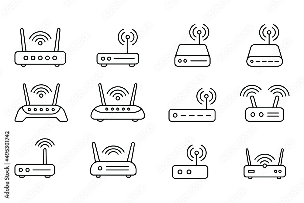 Router icon. Router related signal line icon isolated, wifi router. - obrazy, fototapety, plakaty 