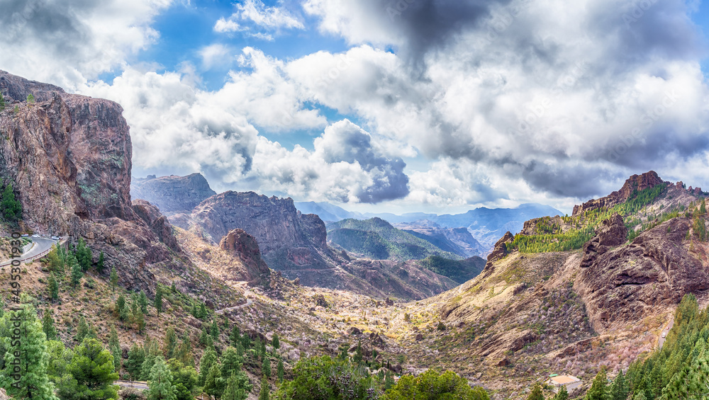 Landscape with panoramic view from Roque Nublo peak on Gran Canaria Islands, Spain
