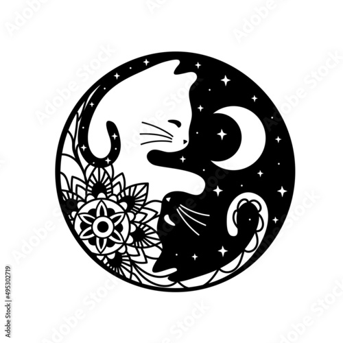 Black and white cats in Yin Yang shape