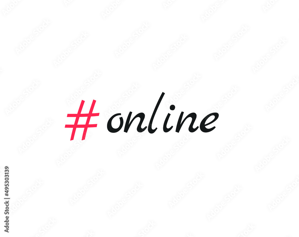 Online hashtag. Online handwritten inscription. Hand drawn lettering. Calligraphy. Red hashtag